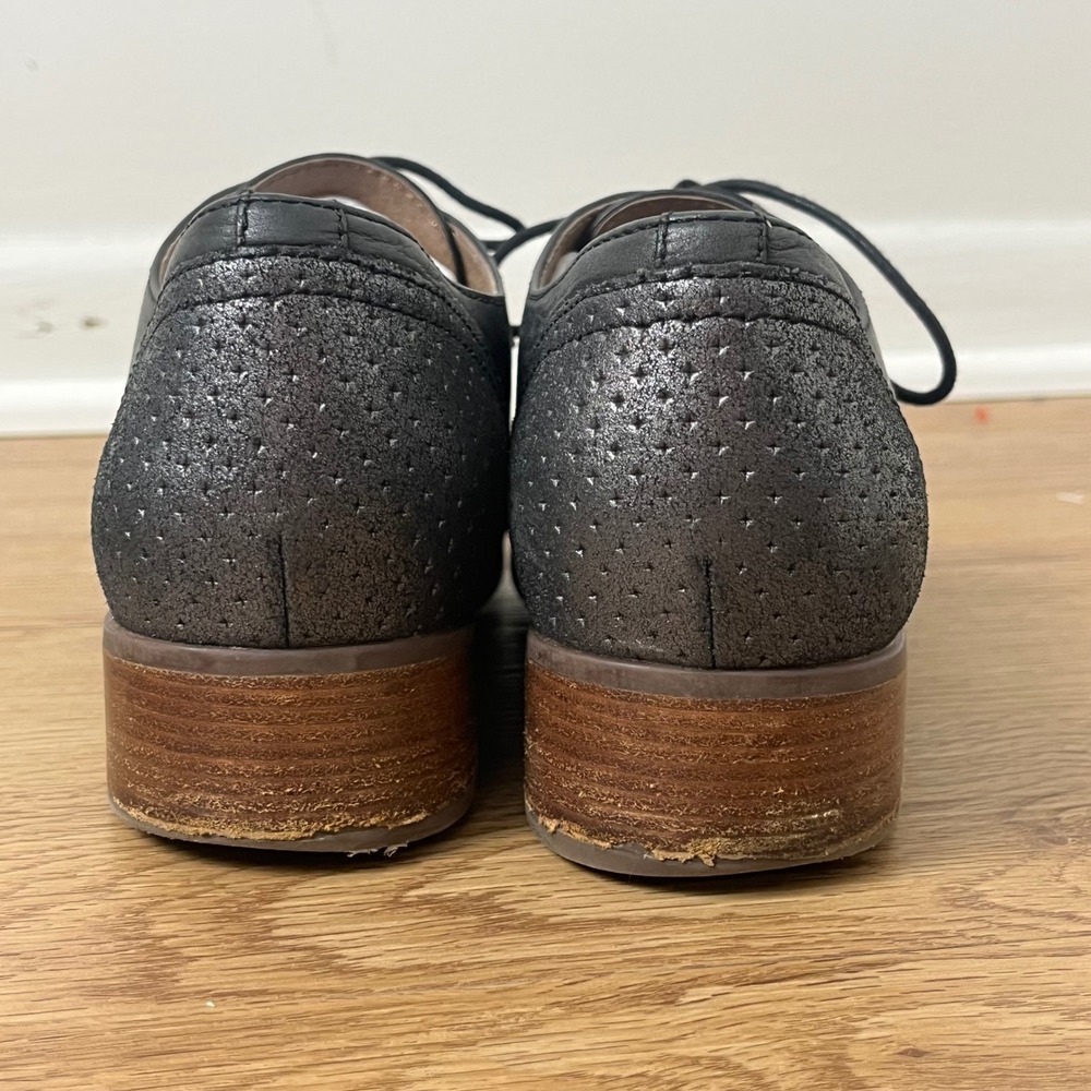 Dansko Dark Academia Oxford Shoes Womens 39 Black Leather Burnished Heel Louise - Picture 4 of 12